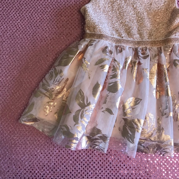 SOLD The Childrens Place Sparkle Floral Gold Dress - Picture 4 of 11